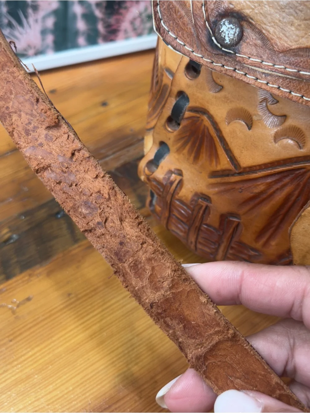 Vintage Handcrafted Tooled Leather Saddle Bag - Brown